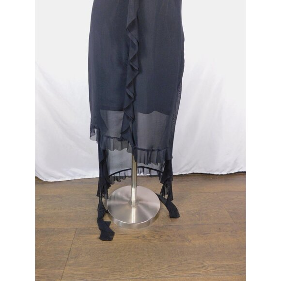 Black Sheer Ruffle High Low Halter Dress Glam Witch L - Picture 3 of 13